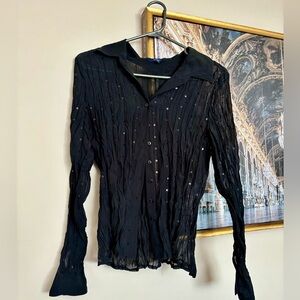 Reitmans Black Crinkle Sequinned Long sleeve shirt M